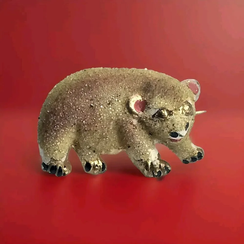 Vintage Polar Bear Pin Brooch Made In Korea Gold Tone Enamel Collectible